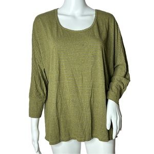Tianello‎ Women’s Green Gray Striped Tunic Top 3/4 Sleeve Scoop Neck